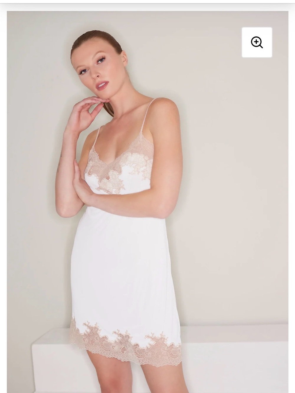 Natori White Chemise with light pink Lace Trim Medium